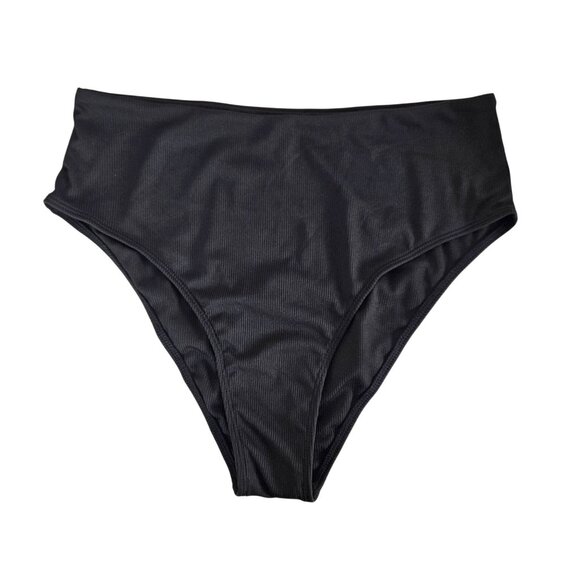 Zaful Womens Black Ribbed High Waist Bikini Set Size XL Knot Front Beach Pool - Picture 4 of 9